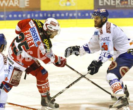 EBEL. Eishockey Bundesliga. KAC gegen VSV. Kirk Furey, (KAC), Michael Martin (VSV). Klagenfurt, am 20.3.2011.
Foto: Kuess 

---
pressefotos, pressefotografie, kuess, qs, qspictures, sport, bild, bilder, bilddatenbank