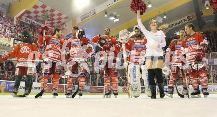 EBEL. Eishockey Bundesliga. KAC gegen VSV. Tyler Spurgeon, Mike Craig, Sean Brown, Andy Chiodo, Raphael Herburger, Manuel Geier, Cheerleader (KAC). Klagenfurt, am 20.3.2011.
Foto: Kuess 

---
pressefotos, pressefotografie, kuess, qs, qspictures, sport, bild, bilder, bilddatenbank