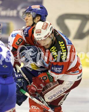 EBEL. Eishockey Bundesliga. KAC gegen VSV. Tyler Spurgeon, (KAC),  Stefan Bacher (VSV). Klagenfurt, am 20.3.2011.
Foto: Kuess 

---
pressefotos, pressefotografie, kuess, qs, qspictures, sport, bild, bilder, bilddatenbank