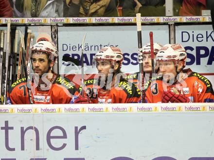 EBEL. Eishockey Bundesliga. KAC gegen VSV. Brown Sean, Schumnig Martin, Schuller David, Siklenka Mike  (KAC),  (VSV). Klagenfurt, am 20.3.2011.
Foto: Kuess 

---
pressefotos, pressefotografie, kuess, qs, qspictures, sport, bild, bilder, bilddatenbank