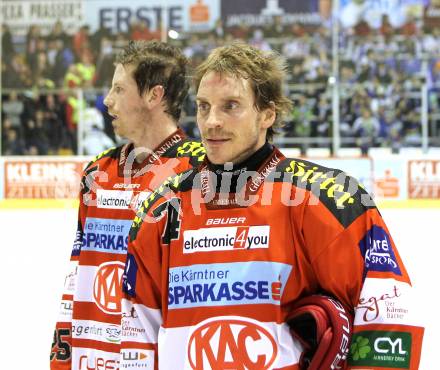 EBEL. Eishockey Bundesliga. KAC gegen VSV. Kalt Dieter, Furey Kirk (KAC). Klagenfurt, am 20.3.2011.
Foto: Kuess 

---
pressefotos, pressefotografie, kuess, qs, qspictures, sport, bild, bilder, bilddatenbank