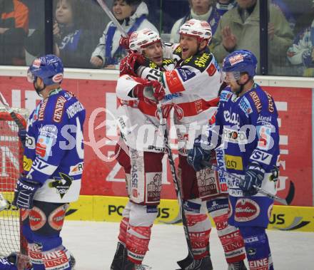 EBEL. Eishockey Bundesliga. VSV gegen KAC. Torjubel Tyler Spurgeon, Mike Craig (KAC). Villach, am 22.3.2011.
Foto: Kuess
---
pressefotos, pressefotografie, kuess, qs, qspictures, sport, bild, bilder, bilddatenbank