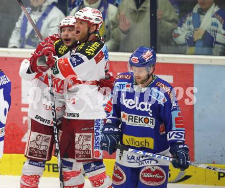 EBEL. Eishockey Bundesliga. VSV gegen KAC. Torjubel Tyler Spurgeon, Mike Craig (KAC). Villach, am 22.3.2011.
Foto: Kuess
---
pressefotos, pressefotografie, kuess, qs, qspictures, sport, bild, bilder, bilddatenbank