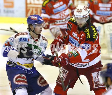 EBEL. Eishockey Bundesliga. KAC gegen VSV. Christoph Brandner, (KAC),  Michael Raffl (VSV). Klagenfurt, am 24.3.2011.
Foto: Kuess 

---
pressefotos, pressefotografie, kuess, qs, qspictures, sport, bild, bilder, bilddatenbank