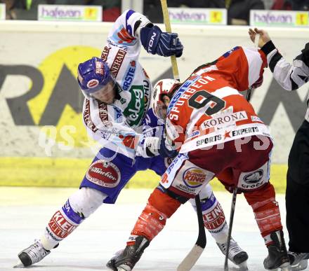 EBEL. Eishockey Bundesliga. KAC gegen VSV. Tyler Spurgeon, (KAC),  Matt Ryan (VSV). Klagenfurt, am 24.3.2011.
Foto: Kuess 

---
pressefotos, pressefotografie, kuess, qs, qspictures, sport, bild, bilder, bilddatenbank