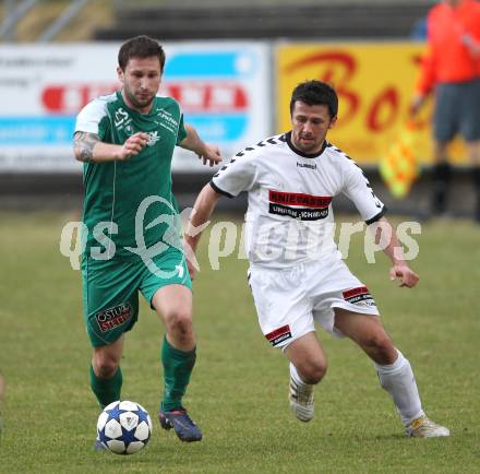 Fussball Regionalliga. Feldkirchen SV gegen DSV Leoben. Auron Miloti (Feldkirchen), Gergely Fuezfa  (Leoben). Klagenfurt, am 26.3.2011.
Foto: Kuess
---
pressefotos, pressefotografie, kuess, qs, qspictures, sport, bild, bilder, bilddatenbank