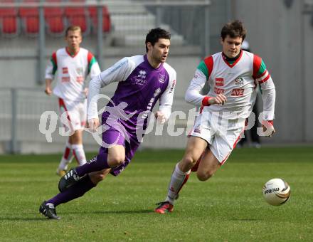 Fussball. Regionalliga. SK Austria Klagenfurt gegen FC Wels. Stephan Buergler,  (Klagenfurt), Tobias Michael Madl (Wels). Klagenfurt, 27.3.2011.
Foto: Kuess

---
pressefotos, pressefotografie, kuess, qs, qspictures, sport, bild, bilder, bilddatenbank