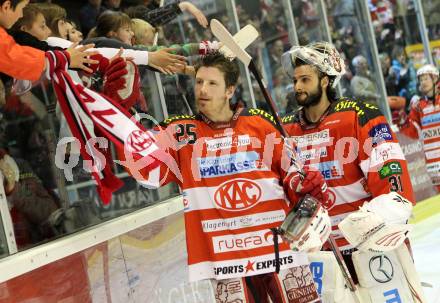 EBEL. Eishockey Bundesliga. KAC gegen Red Bull Salzburg. Kirk Furey, Andy Chiodo (KAC). Klagenfurt, am 31.3.2011.
Foto: Kuess 

---
pressefotos, pressefotografie, kuess, qs, qspictures, sport, bild, bilder, bilddatenbank