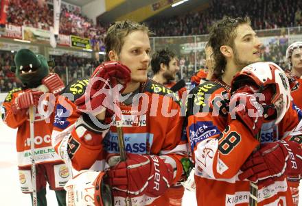 EBEL. Eishockey Bundesliga. KAC gegen Red Bull Salzburg. Manuel Geier, Raphael Herburger (KAC). Klagenfurt, am 31.3.2011.
Foto: Kuess 

---
pressefotos, pressefotografie, kuess, qs, qspictures, sport, bild, bilder, bilddatenbank