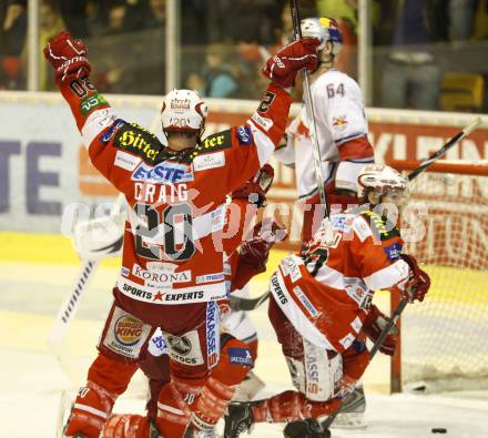 EBEL. Eishockey Bundesliga. KAC gegen Red Bull Salzburg. Torjubel KAC. Klagenfurt, am 31.3.2011.
Foto: Kuess 

---
pressefotos, pressefotografie, kuess, qs, qspictures, sport, bild, bilder, bilddatenbank