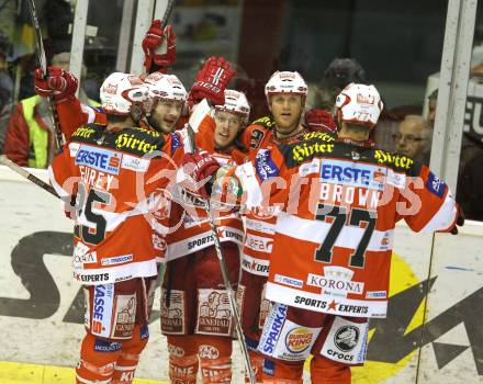 EBEL. Eishockey Bundesliga. KAC gegen Red Bull Salzburg. Torjubel KAC. Klagenfurt, am 31.3.2011.
Foto: Kuess 

---
pressefotos, pressefotografie, kuess, qs, qspictures, sport, bild, bilder, bilddatenbank