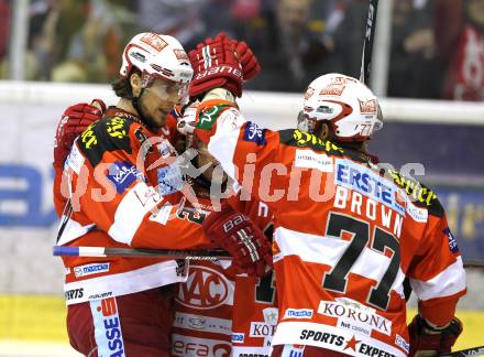 EBEL. Eishockey Bundesliga. KAC gegen Red Bull Salzburg. Torjubel KAC. Klagenfurt, am 31.3.2011.
Foto: Kuess 

---
pressefotos, pressefotografie, kuess, qs, qspictures, sport, bild, bilder, bilddatenbank