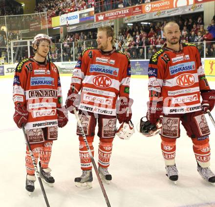 EBEL. Eishockey Bundesliga. KAC gegen Red Bull Salzburg. Tyler Scofield, Markus Pirmann, Johannes Kirisits (KAC). Klagenfurt, am 31.3.2011.
Foto: Kuess 

---
pressefotos, pressefotografie, kuess, qs, qspictures, sport, bild, bilder, bilddatenbank