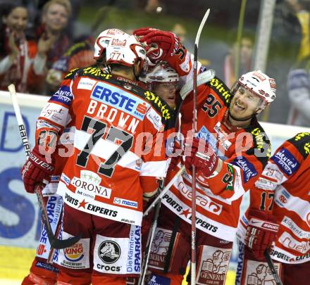 EBEL. Eishockey Bundesliga. KAC gegen Red Bull Salzburg. Torjubel KAC. Klagenfurt, am 31.3.2011.
Foto: Kuess 

---
pressefotos, pressefotografie, kuess, qs, qspictures, sport, bild, bilder, bilddatenbank