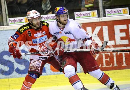 EBEL. Eishockey Bundesliga. KAC gegen Red Bull Salzburg. Tyler Spurgeon, (KAC),  Steven Regier (Salzburg). Klagenfurt, am 5.4.2011.
Foto: Kuess 

---
pressefotos, pressefotografie, kuess, qs, qspictures, sport, bild, bilder, bilddatenbank