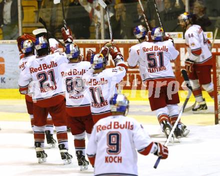 EBEL. Eishockey Bundesliga. KAC gegen Red Bull Salzburg. Jubel Salzburg. Klagenfurt, am 5.4.2011.
Foto: Kuess 

---
pressefotos, pressefotografie, kuess, qs, qspictures, sport, bild, bilder, bilddatenbank