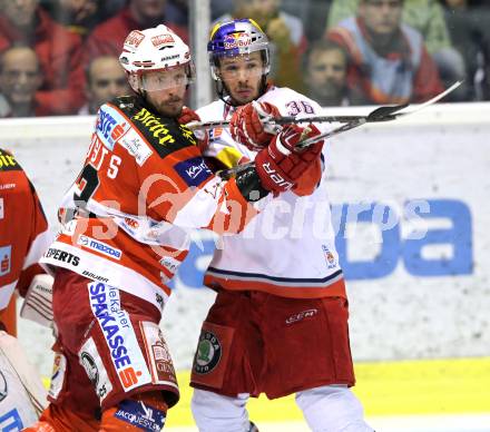 EBEL. Eishockey Bundesliga. KAC gegen Red Bull Salzburg. Johannes Kirisits, (KAC), Marco Pewal (Salzburg). Klagenfurt, am 5.4.2011.
Foto: Kuess 

---
pressefotos, pressefotografie, kuess, qs, qspictures, sport, bild, bilder, bilddatenbank