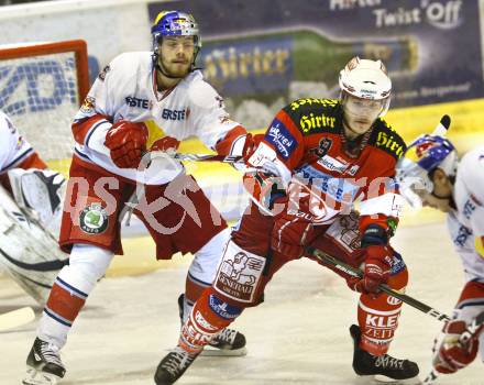 EBEL. Eishockey Bundesliga. KAC gegen Red Bull Salzburg. Stephan Geier, (KAC), Thomas Raffl (Salzburg). Klagenfurt, am 5.4.2011.
Foto: Kuess 

---
pressefotos, pressefotografie, kuess, qs, qspictures, sport, bild, bilder, bilddatenbank