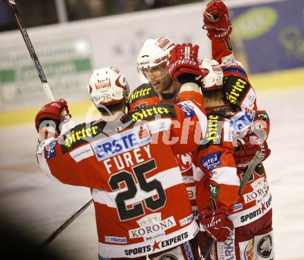 EBEL. Eishockey Bundesliga. KAC gegen Red Bull Salzburg. Torjubel KAC. Klagenfurt, am 5.4.2011.
Foto: Kuess 

---
pressefotos, pressefotografie, kuess, qs, qspictures, sport, bild, bilder, bilddatenbank