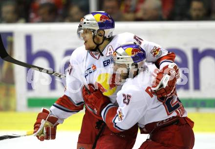 EBEL. Eishockey Bundesliga. KAC gegen Red Bull Salzburg. Torjubel Matthias Trattnig, Brent Aubin (Salzburg). Klagenfurt, am 5.4.2011.
Foto: Kuess 

---
pressefotos, pressefotografie, kuess, qs, qspictures, sport, bild, bilder, bilddatenbank