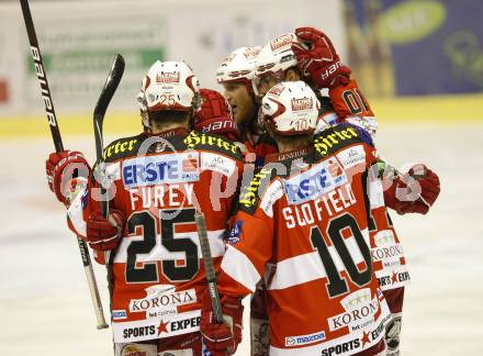 EBEL. Eishockey Bundesliga. KAC gegen Red Bull Salzburg. Torjubel KAC). Klagenfurt, am 5.4.2011.
Foto: Kuess 

---
pressefotos, pressefotografie, kuess, qs, qspictures, sport, bild, bilder, bilddatenbank