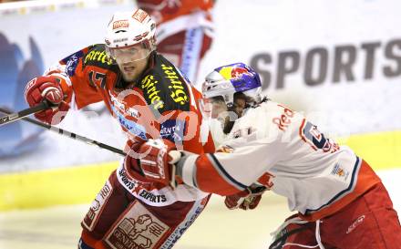 EBEL. Eishockey Bundesliga. KAC gegen Red Bull Salzburg. Gregor Hager,  (KAC), Dominique Heinrich (Salzburg). Klagenfurt, am 5.4.2011.
Foto: Kuess 

---
pressefotos, pressefotografie, kuess, qs, qspictures, sport, bild, bilder, bilddatenbank