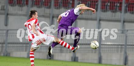 Fussball. Regionalliga. SK Austria Klagenfurt gegen GAK.  Johannes Isopp (Klagenfurt), Rauter Herbert (GAK). Klagenfurt, 8.4.2011.
Foto: Kuess

---
pressefotos, pressefotografie, kuess, qs, qspictures, sport, bild, bilder, bilddatenbank