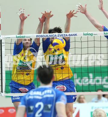 Volleyball. SK Aich/Dob gegen Hypo Tirol. Peter Divis, Petar Kirchev (Aich/Dob). Klagenfurt, 7.4.2011.
Foto: Kuess

---
pressefotos, pressefotografie, kuess, qs, qspictures, sport, bild, bilder, bilddatenbank