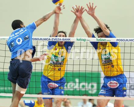 Volleyball. SK Aich/Dob gegen Hypo Tirol. Peter Divis, Petar Kirchev (Aich/Dob), Paulo Victor Costa da Silva (Hypo Tirol). Klagenfurt, 7.4.2011.
Foto: Kuess

---
pressefotos, pressefotografie, kuess, qs, qspictures, sport, bild, bilder, bilddatenbank