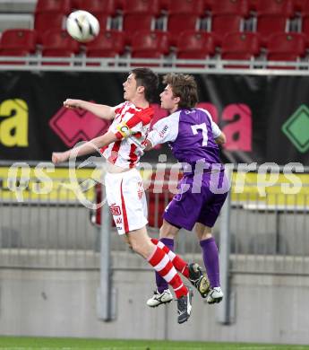 Fussball. Regionalliga. SK Austria Klagenfurt gegen GAK.  Jakob Orgonyi, (Klagenfurt),  Deutschmann Christian (GAK). Klagenfurt, 8.4.2011.
Foto: Kuess

---
pressefotos, pressefotografie, kuess, qs, qspictures, sport, bild, bilder, bilddatenbank