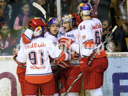 EBEL. Eishockey Bundesliga. KAC gegen Red Bull Salzburg. Torjubel Salzburg. Klagenfurt, am 10.4.2011.
Foto: Kuess 

---
pressefotos, pressefotografie, kuess, qs, qspictures, sport, bild, bilder, bilddatenbank