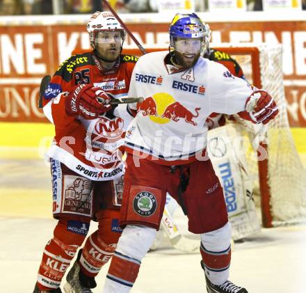 EBEL. Eishockey Bundesliga. KAC gegen Red Bull Salzburg. Kirk Furey, (KAC),  Daniel Bois (Salzburg). Klagenfurt, am 10.4.2011.
Foto: Kuess 

---
pressefotos, pressefotografie, kuess, qs, qspictures, sport, bild, bilder, bilddatenbank