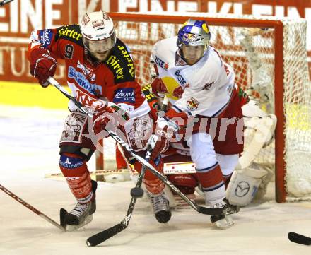 EBEL. Eishockey Bundesliga. KAC gegen Red Bull Salzburg. Tyler Spurgeon, (KAC), Ryan Duncan (Salzburg). Klagenfurt, am 10.4.2011.
Foto: Kuess 

---
pressefotos, pressefotografie, kuess, qs, qspictures, sport, bild, bilder, bilddatenbank