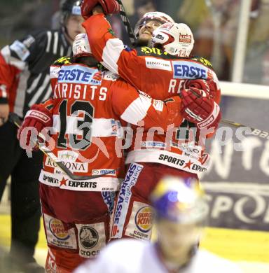 EBEL. Eishockey Bundesliga. KAC gegen Red Bull Salzburg. Torjubel KAC. Klagenfurt, am 10.4.2011.
Foto: Kuess 

---
pressefotos, pressefotografie, kuess, qs, qspictures, sport, bild, bilder, bilddatenbank