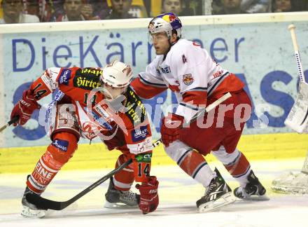 EBEL. Eishockey Bundesliga. KAC gegen Red Bull Salzburg. Johannes Reichel, (KAC), Daniel Mitterdorfer (Salzburg). Klagenfurt, am 10.4.2011.
Foto: Kuess 

---
pressefotos, pressefotografie, kuess, qs, qspictures, sport, bild, bilder, bilddatenbank