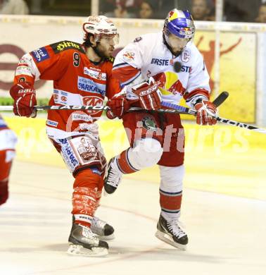 EBEL. Eishockey Bundesliga. KAC gegen Red Bull Salzburg. Tyler Spurgeon, (KAC), Thomas Koch (Salzburg). Klagenfurt, am 10.4.2011.
Foto: Kuess 

---
pressefotos, pressefotografie, kuess, qs, qspictures, sport, bild, bilder, bilddatenbank