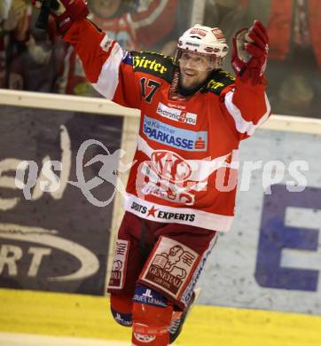 EBEL. Eishockey Bundesliga. KAC gegen Red Bull Salzburg. Torjubel Gregor hager (KAC). Klagenfurt, am 10.4.2011.
Foto: Kuess 

---
pressefotos, pressefotografie, kuess, qs, qspictures, sport, bild, bilder, bilddatenbank