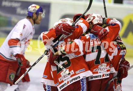 EBEL. Eishockey Bundesliga. KAC gegen Red Bull Salzburg. Torjubel KAC. Klagenfurt, am 10.4.2011.
Foto: Kuess 

---
pressefotos, pressefotografie, kuess, qs, qspictures, sport, bild, bilder, bilddatenbank