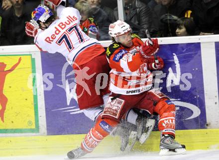 EBEL. Eishockey Bundesliga. KAC gegen Red Bull Salzburg. Dieter Kalt,  (KAC), Florian Muehlstein (Salzburg). Klagenfurt, am 10.4.2011.
Foto: Kuess 

---
pressefotos, pressefotografie, kuess, qs, qspictures, sport, bild, bilder, bilddatenbank