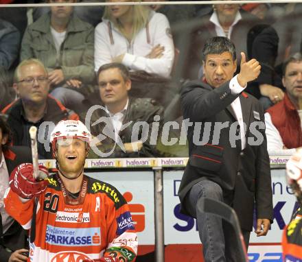 EBEL. Eishockey Bundesliga. KAC gegen Red Bull Salzburg. Mike Craig, Trainer Manny Viveiros (KAC). Klagenfurt, am 10.4.2011.
Foto: Kuess 

---
pressefotos, pressefotografie, kuess, qs, qspictures, sport, bild, bilder, bilddatenbank