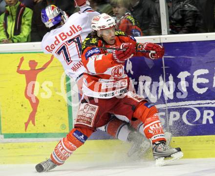 EBEL. Eishockey Bundesliga. KAC gegen Red Bull Salzburg. Dieter Kalt, (KAC), Florian Muehlstein (Salzburg). Klagenfurt, am 10.4.2011.
Foto: Kuess 

---
pressefotos, pressefotografie, kuess, qs, qspictures, sport, bild, bilder, bilddatenbank