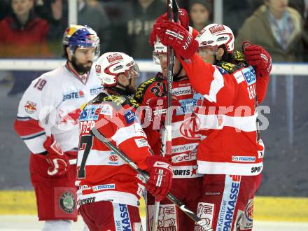 EBEL. Eishockey Bundesliga. Red Bull Salzburg gegen KAC. Torjubel KAC. Salzburg, am 12.4.2011.
Foto: Kuess 

---
pressefotos, pressefotografie, kuess, qs, qspictures, sport, bild, bilder, bilddatenbank