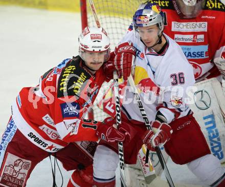 EBEL. Eishockey Bundesliga. Red Bull Salzburg gegen KAC.  Marco Pewal (Salzburg), Paul Schellander, (KAC). Salzburg, am 12.4.2011.
Foto: Kuess 

---
pressefotos, pressefotografie, kuess, qs, qspictures, sport, bild, bilder, bilddatenbank