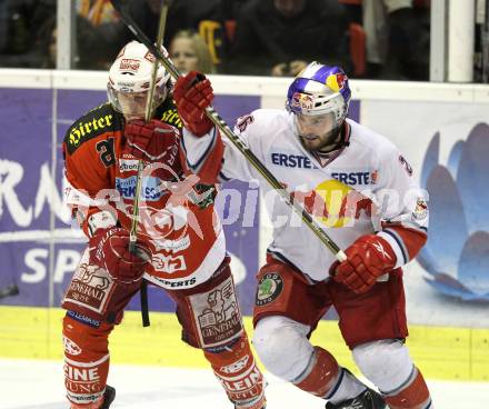 EBEL. Eishockey Bundesliga. KAC gegen Red Bull Salzburg. Manuel Geier, (KAC), Brent Aubin (Salzburg). Klagenfurt, am 14.4.2011.
Foto: Kuess 

---
pressefotos, pressefotografie, kuess, qs, qspictures, sport, bild, bilder, bilddatenbank