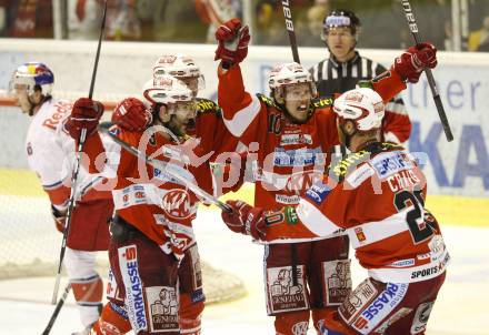 EBEL. Eishockey Bundesliga. KAC gegen Red Bull Salzburg. Torjubel Tyler Scofield (KAC). Klagenfurt, am 14.4.2011.
Foto: Kuess 

---
pressefotos, pressefotografie, kuess, qs, qspictures, sport, bild, bilder, bilddatenbank