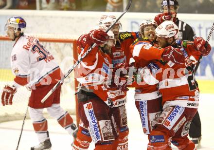 EBEL. Eishockey Bundesliga. KAC gegen Red Bull Salzburg.  Torjubel KAC. Klagenfurt, am 14.4.2011.
Foto: Kuess 

---
pressefotos, pressefotografie, kuess, qs, qspictures, sport, bild, bilder, bilddatenbank