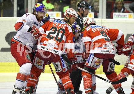 EBEL. Eishockey Bundesliga. KAC gegen Red Bull Salzburg. Mike Craig, Tyler, Spurgeon,  (KAC), Douglas Lynch, Thomas Koch (Salzburg). Klagenfurt, am 14.4.2011.
Foto: Kuess 

---
pressefotos, pressefotografie, kuess, qs, qspictures, sport, bild, bilder, bilddatenbank