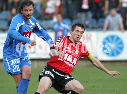 Fussball. Regionalliga. Feldkirchen SV gegen GAK.  Regal Mathias (K) (Feldkirchen), Kollmann Roland (GAK). Klagenfurt, 22.4.2011.
Foto: Kuess

---
pressefotos, pressefotografie, kuess, qs, qspictures, sport, bild, bilder, bilddatenbank