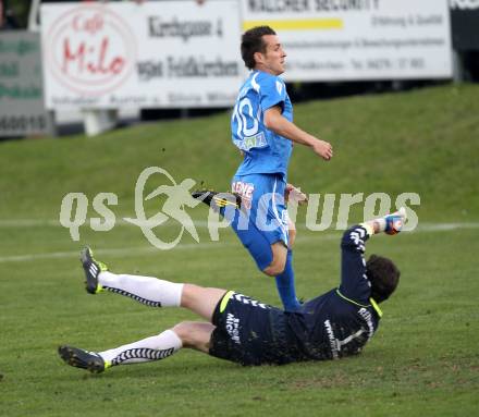 Fussball. Regionalliga. Feldkirchen SV gegen GAK.  Thamer Hans Joachim (Feldkirchen),  Rauter Herbert (GAK). Klagenfurt, 22.4.2011.
Foto: Kuess

---
pressefotos, pressefotografie, kuess, qs, qspictures, sport, bild, bilder, bilddatenbank