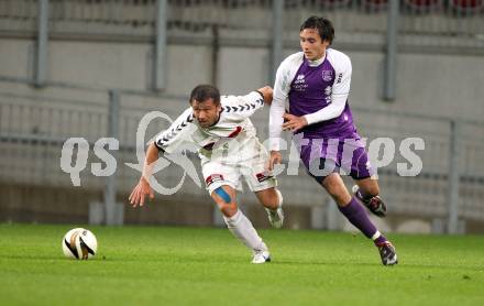 Fussball Regionalliga. SK Austria Klagenfurt gegen Feldkirchen SV.  Markus Pink, (Klagenfurt), Auron Miloti (Feldkirchen). Klagenfurt, 29.4.2011
Foto: Kuess

---
pressefotos, pressefotografie, kuess, qs, qspictures, sport, bild, bilder, bilddatenbank